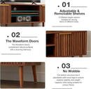 TV Stand for Living Room, Mid Century Modern Entertainment Center for 55/60/65 inch TVs, TV Console with Fluted Door Cabinets and Open Shelves, for Bedroom, Walnut by CozyNest Decor