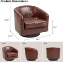 Swivel Barrel Accent Chair, Modern Round Faux Leather Arm Chair for Living Room, Bedroom, Comfy Club Reading Chairs for Adults(Faux Leather, Red Brown, Set of 2) by CozyNest Decor