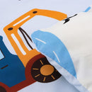 NTBED 4 Pieces Construction Truck Toddler Bedding Set for Baby Boys, Cartoon Vehicles Excavator Cars Printed, Includes Comforter, Flat Sheet, Fitted Sheet and Pillowcase,Light Blue by TinyTreasures Baby Boutique