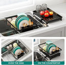 Expandable Dish Drying Rack in Sink, Adjustable Stainless Steel Rustproof Grip Handles Dish Rack Over The Sink, Dish Strainer with Drying Tray & Utensil Holder