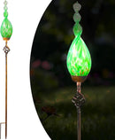 Solar Garden Lights, Decorative LED Flame Garden Stakes, Hand Blown Glass and Outdoor Waterproof Glass Stakes (Green) by GreenHaven Gardens
