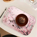 Serving Trays with Handles, 14.5 x 9.8 inch Rectangular Plastic Tray for Restaurant, Kitchen, Pink Cherry Blossom by CozyNest Decor