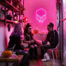 Dimmable Skull Neon Sign,Halloween Pink Neon Sign Light for Wall Decor, Skeleton LED Neon Sign for Beer Bar Bedroom Art,Skull Head Neon Lights Suitable for Computer Room, 5V USB Power 15.75 * 11.8in by CozyNest Decor