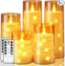 Homemory Acrylic Flameless Candles with Embedded Star String Fairy Lights, Battery Operated Candle, LED Candles, Fake Candles with Remote Control and Timer for Halloween, Amber, Set of 5(H4"5"6"8"8") by CozyNest Decor
