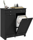 HOMCOM Laundry Hamper Cabinet with 2 Removable Baskets, Tilt Out Laundry Hamper Cabinet with 2 Drawers and 2 Beadboard Doors, Laundry Cabinet Bathroom Storage Cabinet, Black by CozyNest Decor