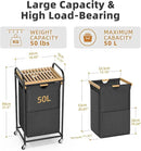 Laundry Hampers 1 Section, Laundry Sorter with Removable Shelf and Pull-Out Bags, Clothes Hampers with Wheels Rolling Cart Basket for Laundry Room Bathroom, 50 L (Black) by CozyNest Decor