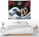 Houselerax Japanese Koi Fish Tapestry, Yin Yang Big Wave Red Cherry Blossom Tapestries Wall Hanging for Bedroom Living Room Office Decor 60"x50" by CozyNest Decor
