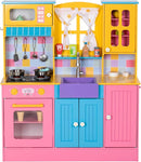 Kids Kitchen Playset, Wooden Pretend Play Kitchen for Kids w/Faucet, Sink, Stove, Oven, Curtains, Cookware, Storage Cabinets, Toddler Role Play Toy Kitchen Set Gift for Girls Boys Ages 3+ by TinyTreasures Baby Boutique