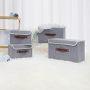 ANMINY Storage Bin with Lid Storage Boxes with PU Leather Handles PP Plastic Board Decorative Foldable Lidded Cotton Linen Fabric Home Cubes Baskets Closet Organizer Container - Gray, Large Size by CozyNest Decor