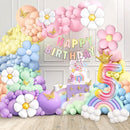 5th Birthday Decorations Girl, Slmeno Daisy Pastel Balloon Arch Kit 219Pcs, 5 Year Old Girl Pastel Rainbow Party Decorations, with Happy Birthday Banner, Cake Toppers, Gold Butterfly Decoration by TinyTreasures Baby Boutique
