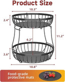 2 Tier Fruit Basket for Kitchen Counter with 2 Banana Hangers, Metal Stackable Fruit Bowl for Kitchen Counter for Bread Vegetable Fruits, Black