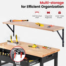 Workbench with Shelf Bracket 48 x 24 Inch Heavy Duty Rubberwood Tabletop Work Table Adjustable Height Work Bench with Drawer, Power Outlets for Garage Woodworking Shop, Home, Office by GreenHaven Gardens
