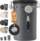 Veken Coffee Canister, 39OZ Large, Airtight Stainless Steel Food Storage Container for 2.2lbs Coffee Beans, Ground, Sugar, Tea, Flour, Rice, Cereal, Cookies Jars, Bar Accessories & Gifts, Gray by CozyNest Decor