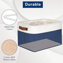 Storage Bins Large Fabric Storage Baskets for Shelves 3 Pack, Decorative Linen Closet Baskets with Handles for Organizing, Shelf, Clothes, Home, Office, 15x11x9.5Inches (NavyBlue&White) by CozyNest Decor
