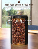 HAIOOU Large Coffee Canister, 38OZ Oversized Stainless Steel Coffee Bean Storage Container with Date Tracker, Measuring Scoop, CO2 Releasing Valves for Beans, Grounds and more - Black by CozyNest Decor