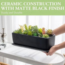 MyGift 14 Inch Matte Black Ceramic Indoor Plant Pot Succulent Planter, Decorative Flower Planter with Drainage Hole and Removable Tray by GreenHaven Gardens