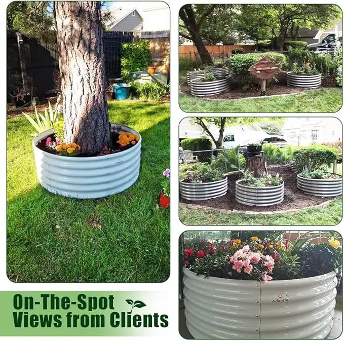 A ANLEOLIFE 2-Pack 4ft x 18” Tall Galvanized Raised Garden Beds Outdoor, Round Metal Planter Box for Planting Vegetables Flowers Herb, Anti-Rust & Easy-Setup, Antique White, photo 6 of 8