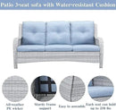 Wicker Patio Furniture Sets - 8 Piece Outdoor Rattan Furniture Conversation Sets with 4 Swivel Rocker Chairs, Rattan Sofa, Wicker Ottomans and Coffee Table, Light Grey/Baby Blue by GreenHaven Gardens
