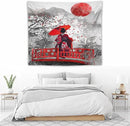 Japanese Red Geisha Tapestry Asian Cherry Blossom Red Sun Traditional Kimono Folk Tapestries Home Decor for Living Room Bedroom Apartment Farmhouse Dorm 60"x50" by CozyNest Decor