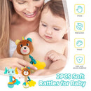 Baby rattles 0-6 months, Set of 2 rattles for babies 0-6 months, Soft Stuffed Animal Rattle Hand Grip Baby Toys, baby rattle Shaker Crinkle Squeaky Sensory Travel Accessories for 0 3 6 9 12 Months old by TinyTreasures Baby Boutique