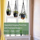 3 Pack Self Watering Hanging Planters Macrame Plant Hangers with Indoor Flower Pots 10" / 8" / 7", 3 Different Size Hanging Basket, Plant Hanger with Hooks for Garden Home Decor Black Large by GreenHaven Gardens
