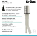 KRAUS Dishwasher Air Gap in Spot Free All-Brite™ Stainless Steel, KAG-1SFS by CozyNest Decor