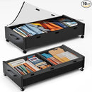 Wooden Under Bed Storage with Wheels, 80L Extra-large Rolling Under the Bed Storage Bins 2 Pack with Removable Lid, Upgrade Metal Under Bed Drawers for Clothes Shoes Blankets in Bedroom by CozyNest Decor