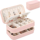 DesignSter Small Travel Jewelry Box with Double Zipper, 2 Layers PU Portable Jewelry Case for Women and Girls,Travel Jewelry Organizer for Rings, Earrings, Necklaces, Bracelets,Pink by TinyTreasures Baby Boutique