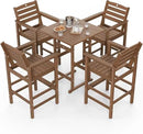 5-Piece Bar Height Outdoor Table and Chairs Set, HDPE Wood Grain Patio Bar Table and Chairs with Heart Cutout Design, Weather-Resistant Bar Height Furniture for Deck, Porch, Pool (Teak) by GreenHaven Gardens