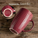 AmorArc Extra Large Coffee Mugs Set of 6, 20oz Ceramic Tall Coffee Mugs with Textured Geometric Patterns for Latte/Tea/Beer/Hot Cocoa, Dishwasher & Microwave Safe, Burgundy by CozyNest Decor