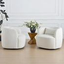 KINWELL 34" Wide Sherpa Swivel Barrel Chairs Set of 2, No Assembly Round Boucle Upholstered Accent Chairs Armchairs Single Sofa Chair with Toss Pillow for Living Room and Bedroom, Beige by CozyNest Decor