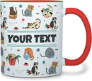 Personalized Mug for Kids - Cats - Custom Name/Text, Ceramic Hot Chocolate/Cocoa/Coffee Cup for Boys/Girls, Birthday/Christmas/Holiday Gift - 11 oz, Red Handle by TinyTreasures Baby Boutique