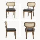 Rattan Dining Chairs Set of 4, Upholstered Linen Dining Room Chair with Cane Backrest Wooden Farmhouse Kitchen Chairs Armless Side Chair for Dining Room/Restaurant, Black by CozyNest Decor