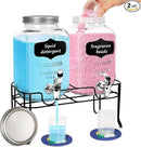 2-Pack 1 Gallon Glass Laundry Detergent Dispenser Set with Bamboo Lids and Stand - Liquid Soap and Fabric Softener Dispensers with Spigots, Cups, Labels and Mats, Laundry Room Organization and Storage by CozyNest Decor