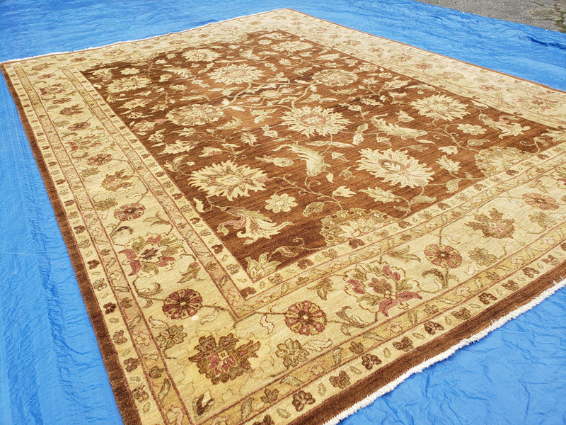 Indo Persian Rug 10x14, Mahal Sultanabad Oriental Carpet, Burnt Orange & Beige, Handmade Wool Area Rug