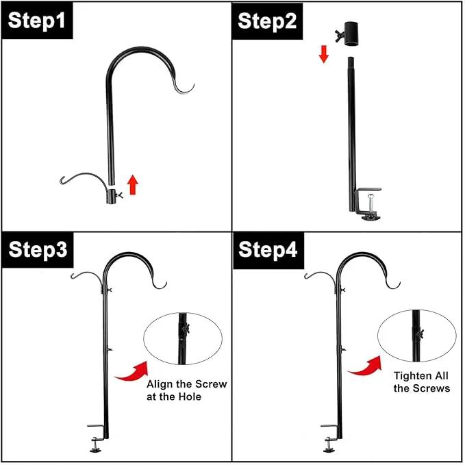 WOSIBO 2 Pack Three Span Deck Hook, 37 Inches Deck Bird Feeder Pole, Hanging Baskets Porch Multi-Hook for Deck Kit with Three Branches for Plant Hangers, Lanterns, Wind Chimes and More, photo 3 of 5