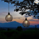 Hanging Solar Lantern Lights Waterproof, Outdoor Chandelier with G50 Warm White LED Bulbs, Black Rattan Globe Shades, Solar Decorative Lights for Patio Tree Pergola Gazebo Porch Garden-2Pack by GreenHaven Gardens