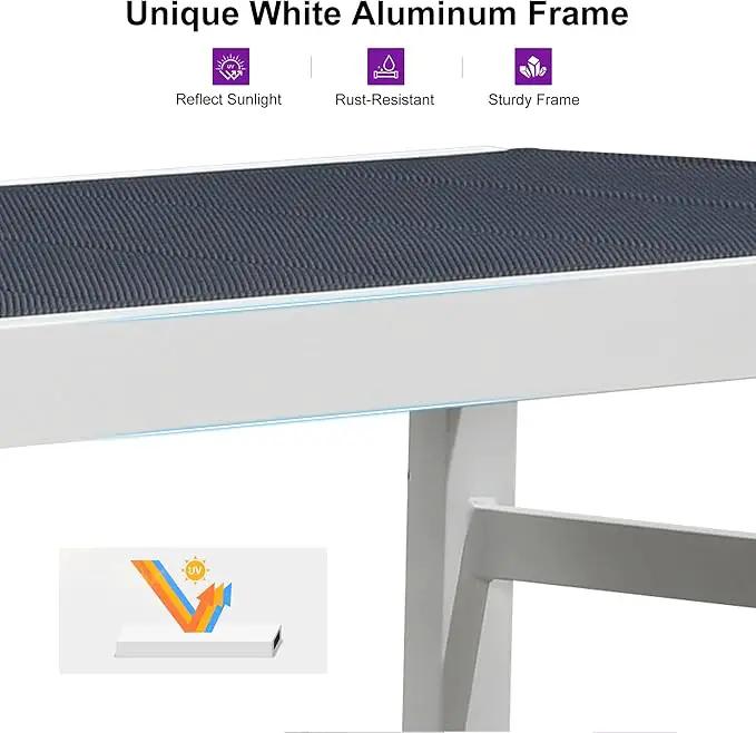 PURPLE LEAF Outdoor Chaise Lounge Staight Legs Adjustable Sunbathing Recliner with Side Table Navy Blue 2 Sets, photo 6 of 7