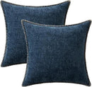MIULEE Pack of 2 Couch Throw Pillow Covers 18x18 Inch Coastal Navy Blue Farmhouse Decorative Pillow Covers with Stitched Edge Soft Chenille Solid Dyed Spring Pillow Covers for Sofa Bed Living Room by CozyNest Decor