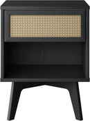 MUSEHOMEINC Nightstand, Boho Bedside Table with Rattan Drawer Open Shelf, Black Wooden Night Stand with Storage, Mid Century Modern End Table for Bedroom, Living Room,Dorm and Small Spaces by CozyNest Decor