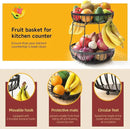2 Tier Fruit Basket for Kitchen Counter with 2 Banana Hangers, 2025 Pro Detachable Metal Fruit Bowl with Wooden Handle,Fruit Holder for Bread Snack Veggies, Black Extra Large by CozyNest Decor