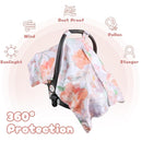 Car Seat Cover Baby, Infant Car Seat Canopy Covers for Newborn Girls Boys, Soft Minky Carseat Covers Stretchy Multi-Use Nursing Cover for Stroller Baby Car Seat, Purple Floral by TinyTreasures Baby Boutique