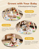 Wooden Baby Play Gym & Tummy Time Playmat – Montessori Sensory Activity Mat with 6 Developmental Toys for Fine Motor Skills – for Newborns to Toddlers (0–12M+) by TinyTreasures Baby Boutique