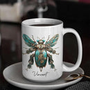 Unique Mechanical Insect Art Ceramic Cup, Personalized Steampunk Beetle Design Coffee Mug 11oz, Custom Name White Mug For Science Fiction Enthusiasts, Customized Insect Ceramic Mug by CozyNest Decor