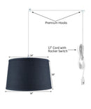 16"W 1 Light Swag Plug-In Pendant  Shallow Drum Textured Slate Blue Shade White Cord