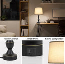 Touch Lamps for Bedrooms Set of 2, Farmhouse Table Lamp with USB C Charging Port, 3 Way Dimmable Nightstand Lamps with Linen Fabric Lampshade for Bedroom, Living Room (Pack2-Black) by CozyNest Decor