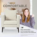 Barrel Accent Chair with Back Pillow, Large Upholstered Armchair with Solid Wood Legs Modern Reading Chairs for Living Room Bedroom by CozyNest Decor