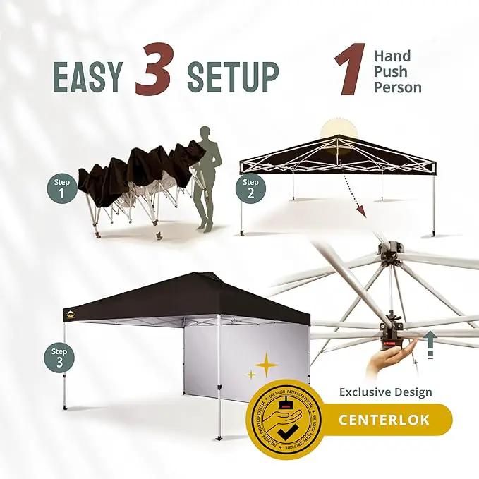 CROWN SHADES 12x12 Pop Up Canopy Tent Instant Commercial with 150D Silver Coated Fabric Including 1 Removable Sidewall, 4 Ropes, 8 Stakes, Weight Bags, STO 'N Go Bag, Black, photo 2 of 8