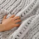 Esterra 100% Hand Knitted Chenille Throw Blanket, Cozy Soft Thick Cable Knit Throw, 40x50 Inches, Light Gray by CozyNest Decor