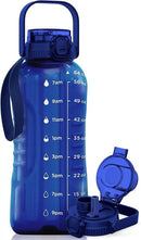 AQUAFIT 64 oz Water Bottle with Time Marker - 2in1 Straw & Chug Lid - BPA Free Big Water Bottle with Straw - Gym Water Bottle with Strap - Water Jug (64 Ounces, Blue) by CozyNest Decor